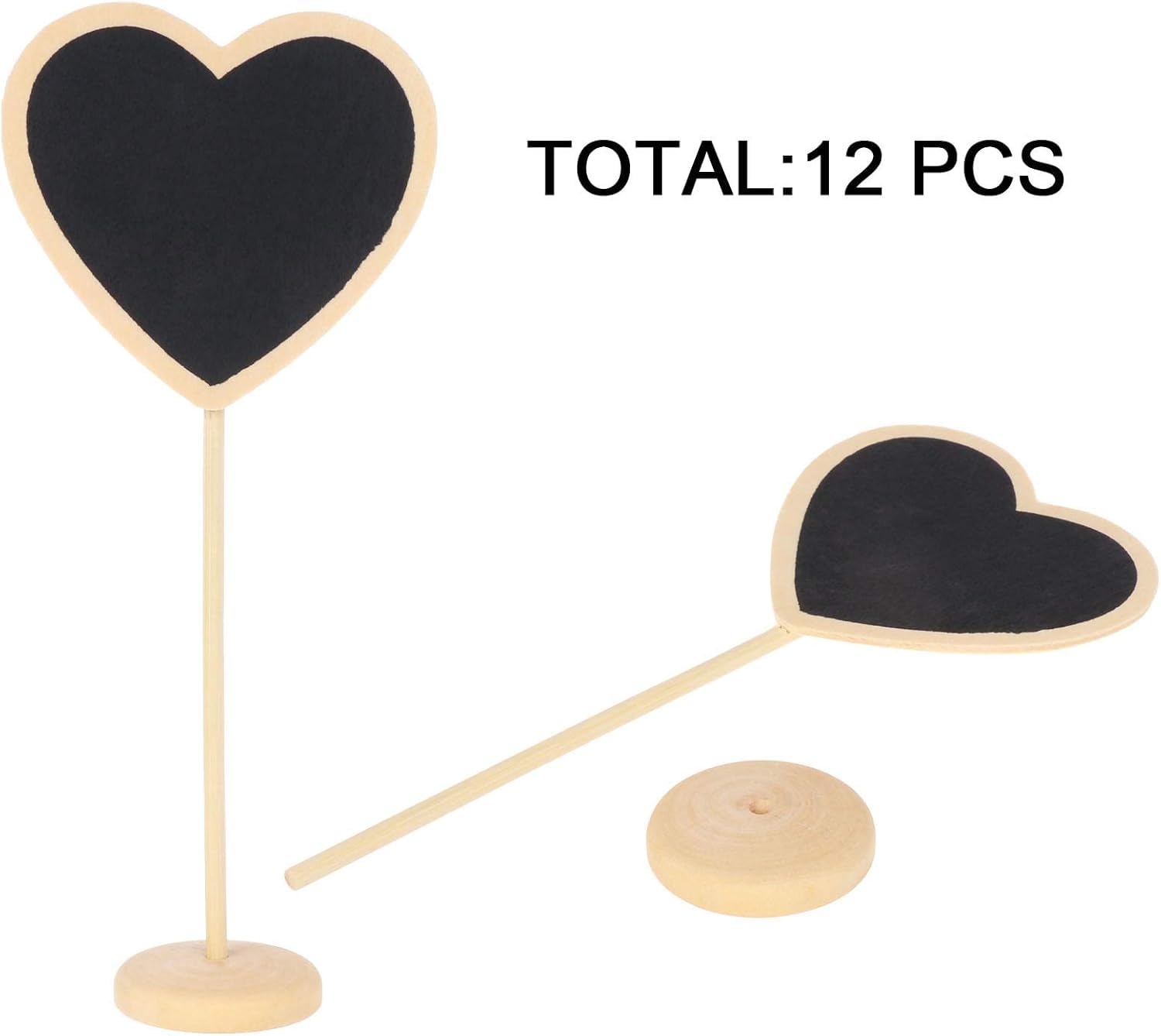 12 Pcs Mini Heart Chalkboards with Stand | Wooden Blackboard Signs for Wedding, Birthday Party, Table Numbers, Food Labels & Special Event Decoration (4.1 x 2.7 Inch)